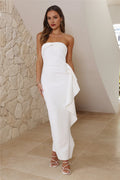 White Mermaid Strapless Ruffle Maxi Prom Dress