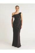 Special Occasion Sophisticated Graceful Stylish Elegant Black Satin Asymmetric Sleeveless Floor-Length Prom Dress