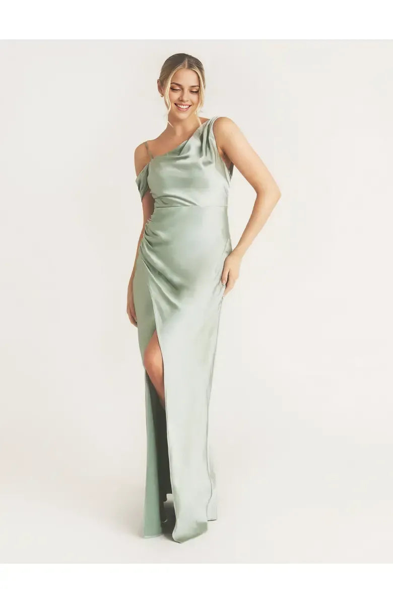 Special Occasion Sophisticated Graceful Stylish Elegant Black Satin Asymmetric Sleeveless Floor-Length Prom Dress