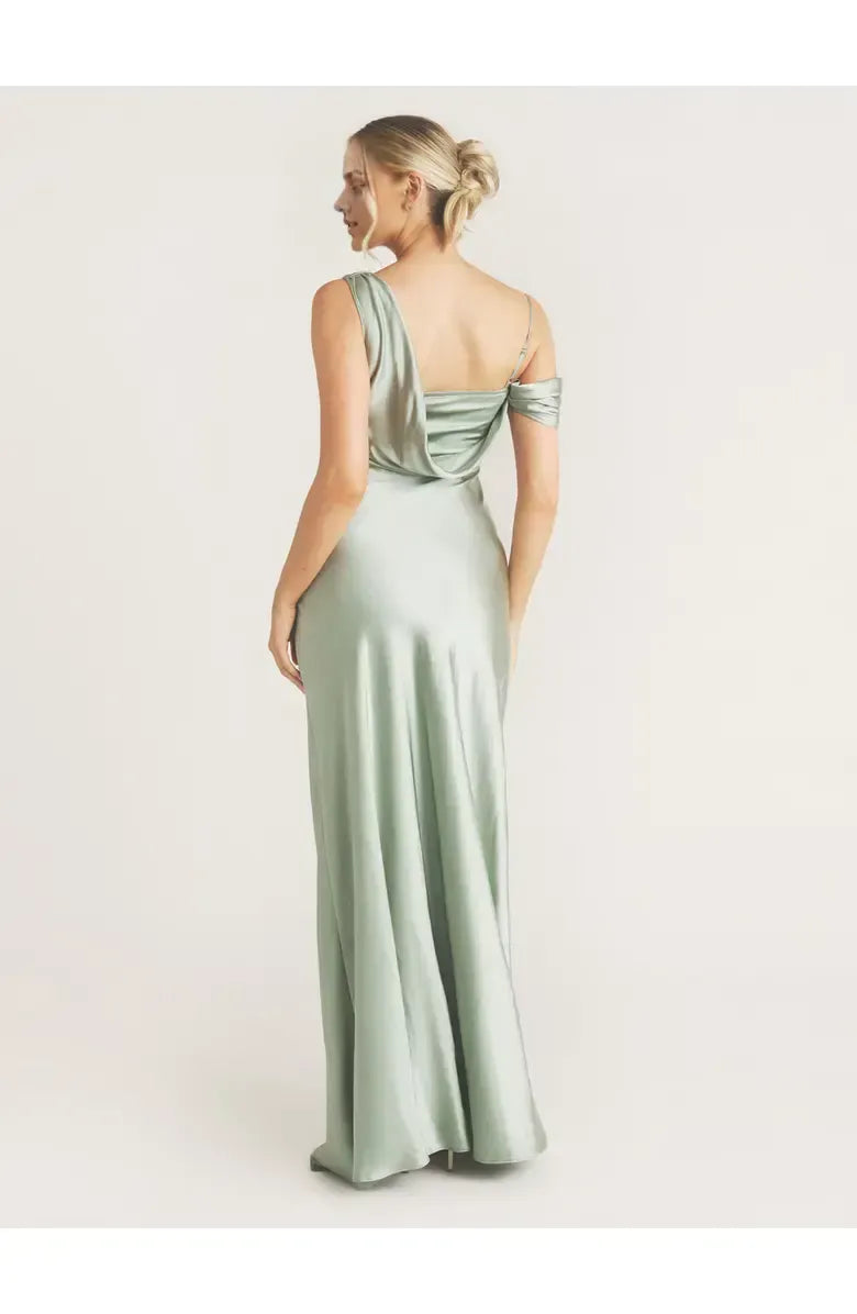 Special Occasion Sophisticated Graceful Stylish Elegant Black Satin Asymmetric Sleeveless Floor-Length Prom Dress