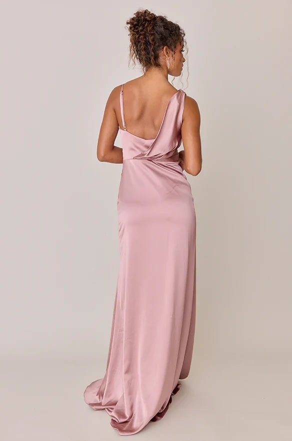 Timeless Special Occasion Elegant Blush Pink Satin Cowl Sleeveless Floor-Length Prom Dress