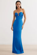 Graceful Stylish Refined Beautiful Timeless Elegant Red Satin Sleeveless Floor-Length Prom Dress