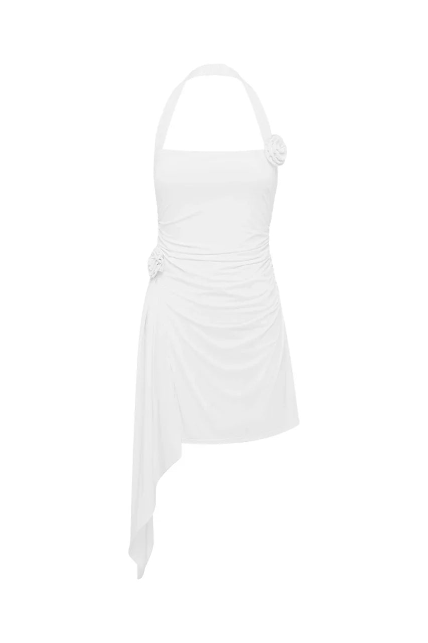 Graceful Stylish Refined Beautiful Timeless Elegant White Halter Sleeveless Mini Homecoming Dress