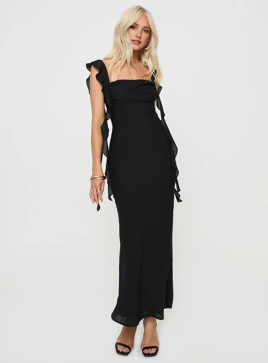 Sophisticated Graceful Stylish Refined Elegant Black Square Neck Sleeveless Floor-Length Prom Dress