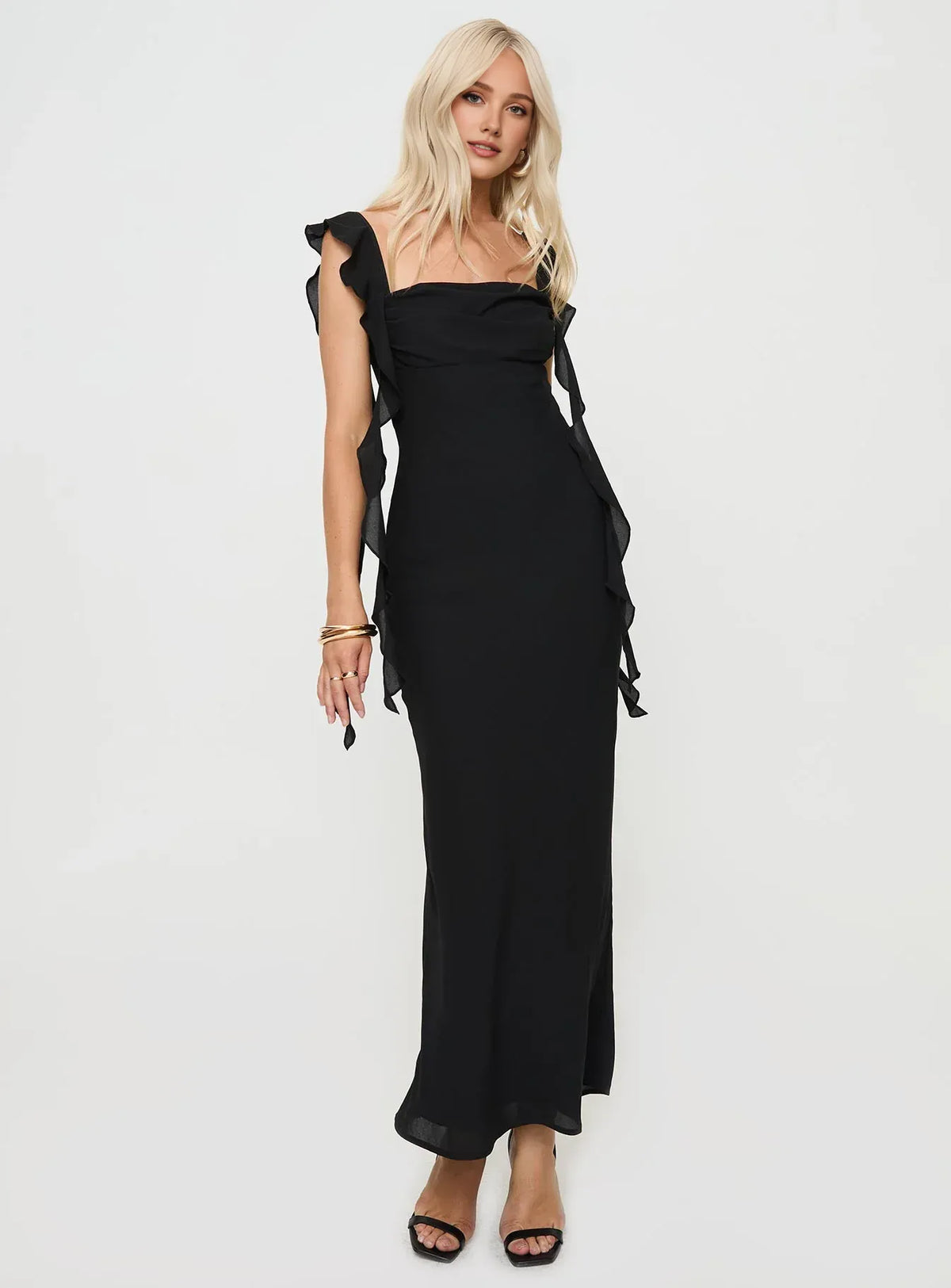 Sophisticated Graceful Stylish Refined Elegant Black Square Neck Sleeveless Floor-Length Prom Dress
