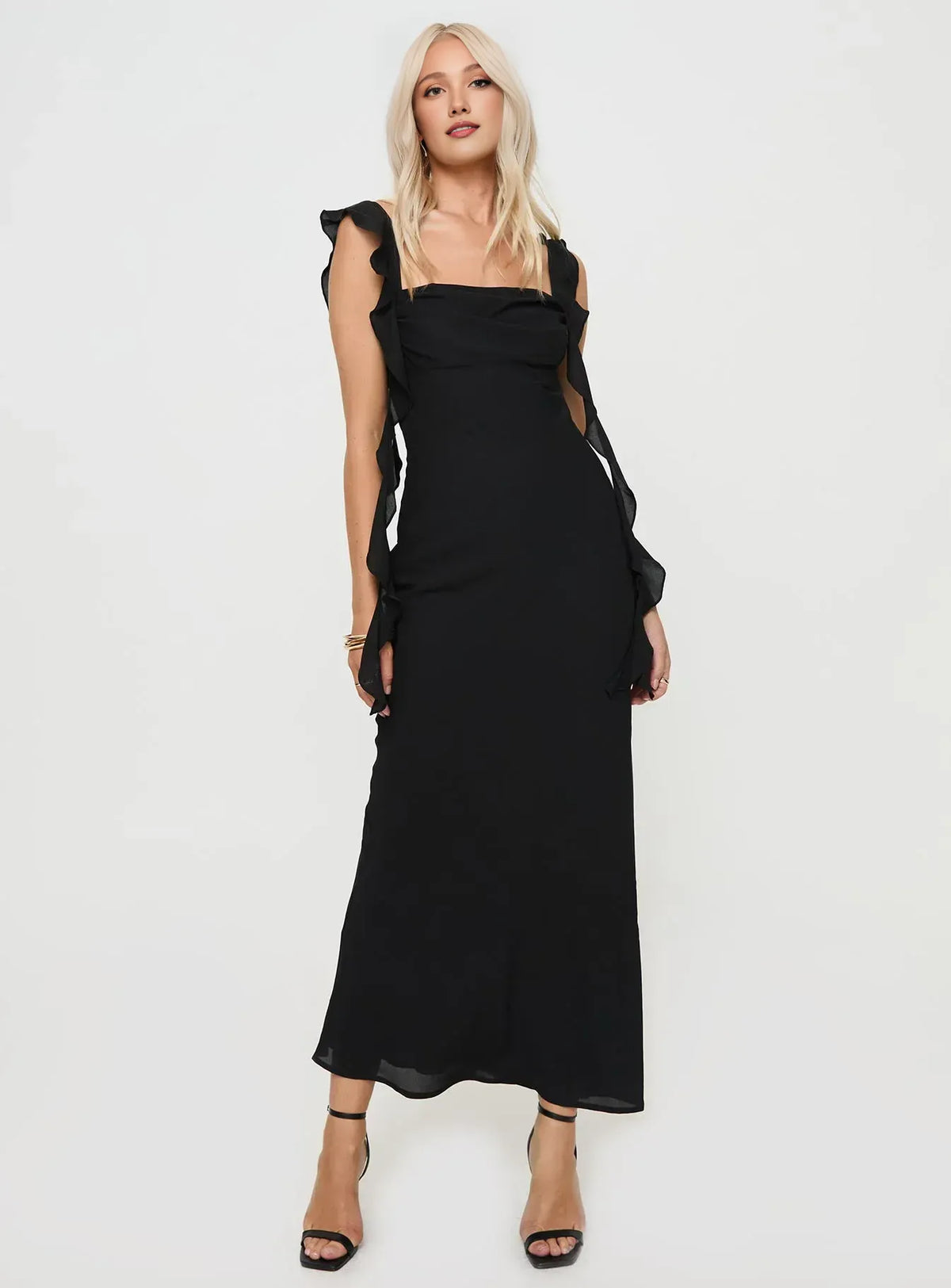 Sophisticated Graceful Stylish Refined Elegant Black Square Neck Sleeveless Floor-Length Prom Dress