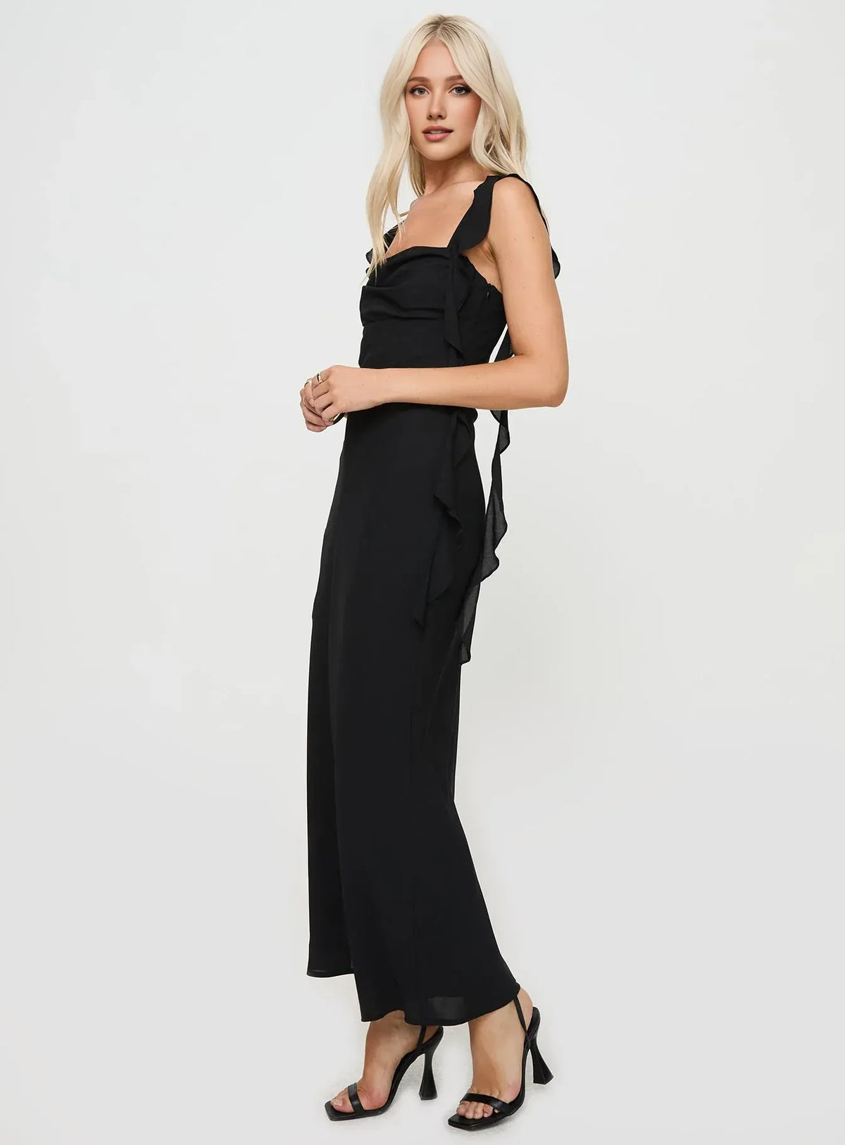 Sophisticated Graceful Stylish Refined Elegant Black Square Neck Sleeveless Floor-Length Prom Dress
