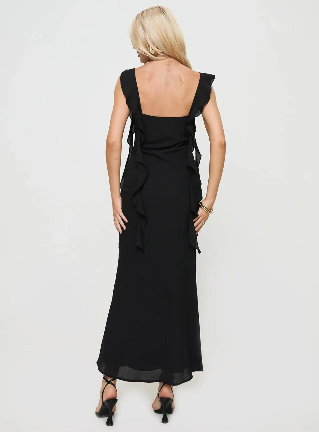 Sophisticated Graceful Stylish Refined Elegant Black Square Neck Sleeveless Floor-Length Prom Dress
