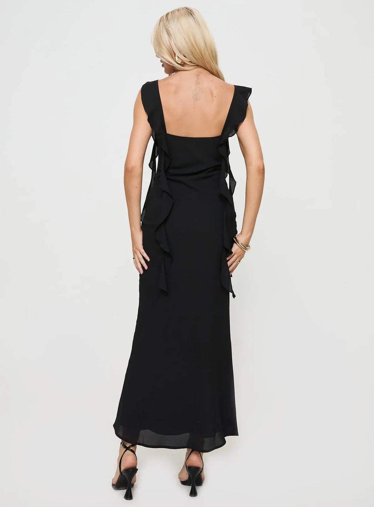Sophisticated Graceful Stylish Refined Elegant Black Square Neck Sleeveless Floor-Length Prom Dress