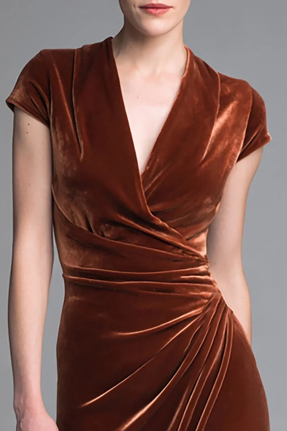 Beautiful Timeless Special Occasion Sophisticated Elegant Red Velvet V-Neck Floor-Length Evening Dress