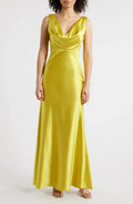 Sophisticated Graceful Stylish Refined Elegant Olive Green Satin Sleeveless Floor-Length Prom Dress