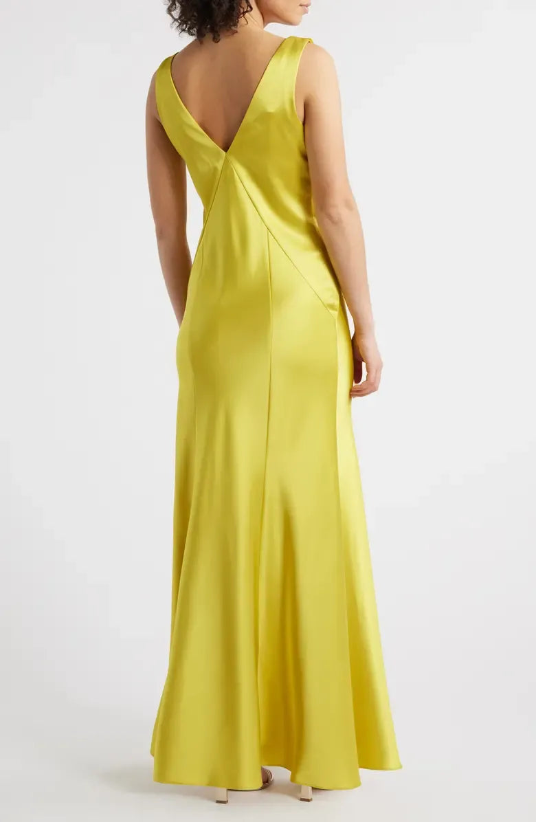Sophisticated Graceful Stylish Refined Elegant Olive Green Satin Sleeveless Floor-Length Prom Dress