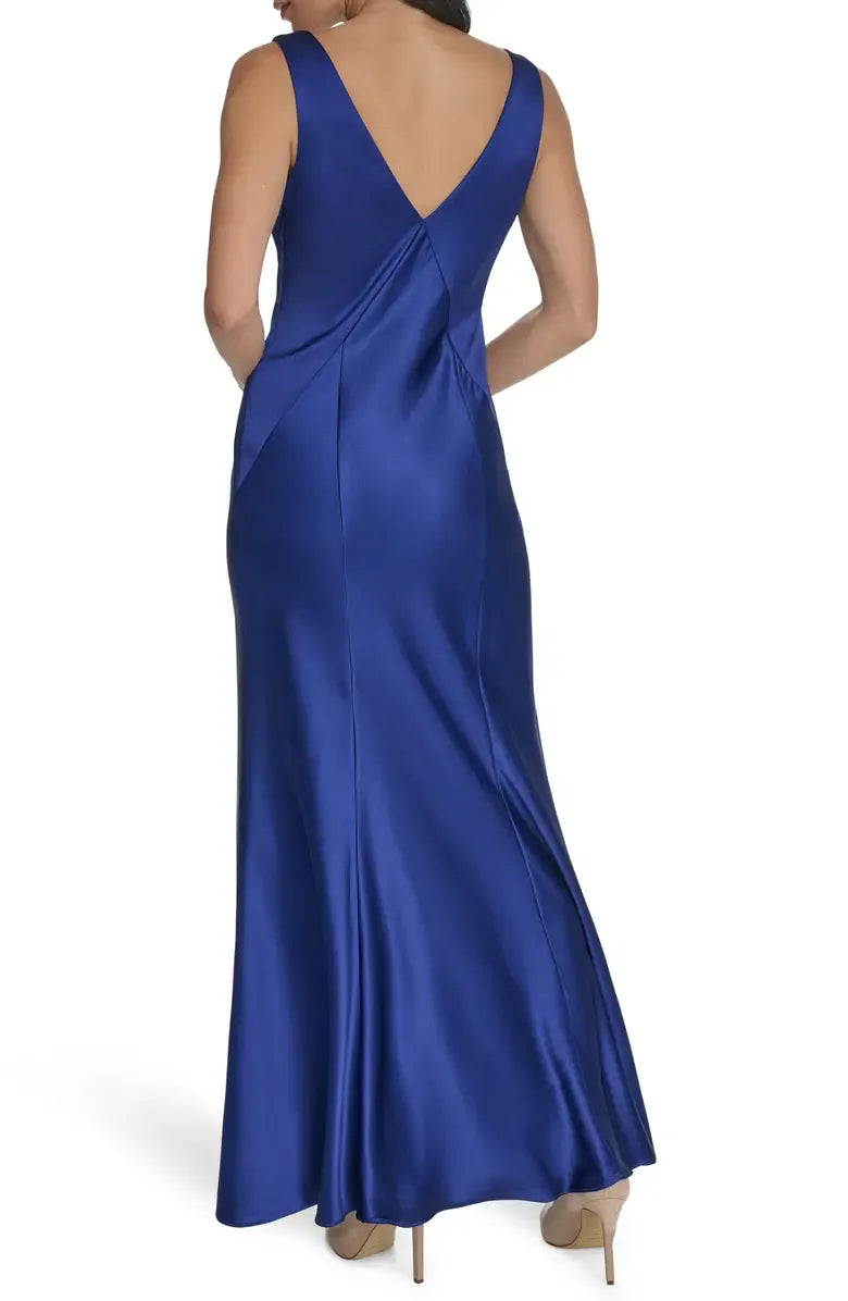 Sophisticated Graceful Stylish Refined Elegant Olive Green Satin Sleeveless Floor-Length Prom Dress