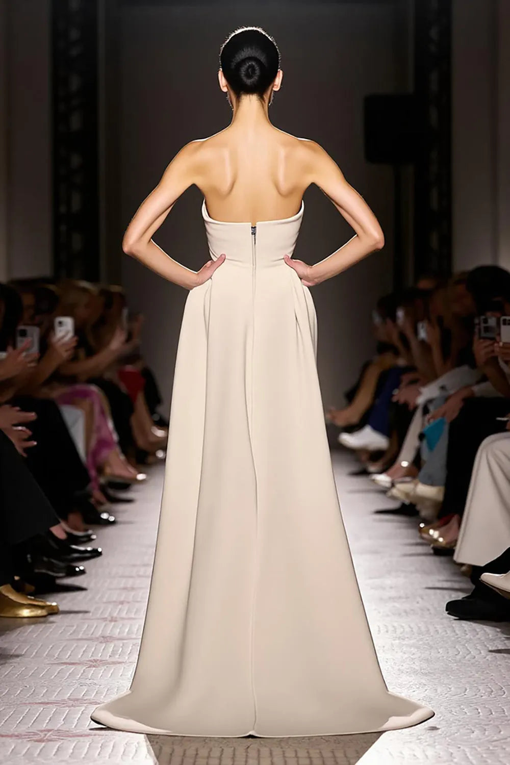 Ivory Sheath Strapless Backless Long Evening Dress