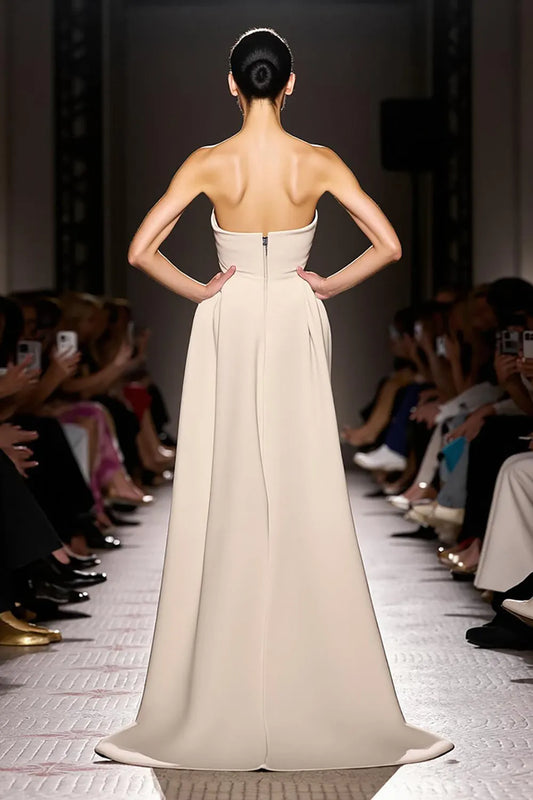 Luxurious Red Sheath Strapless Classic-Sleeve Backless Floor-Length Evening Dress