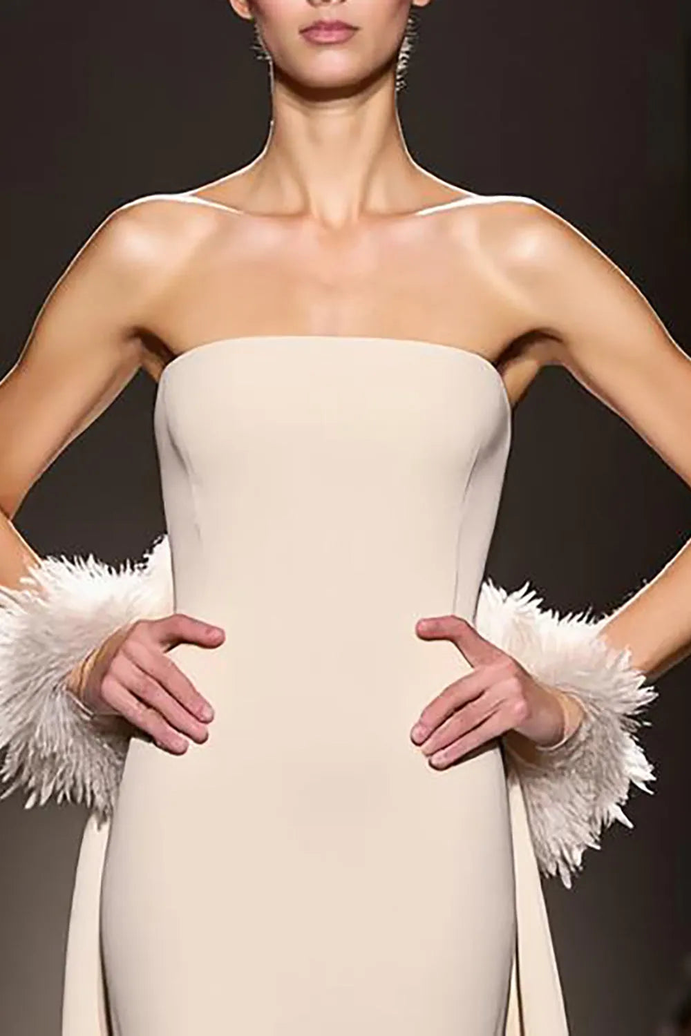 Ivory Sheath Strapless Backless Long Evening Dress