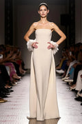 Ivory Sheath Strapless Backless Long Evening Dress