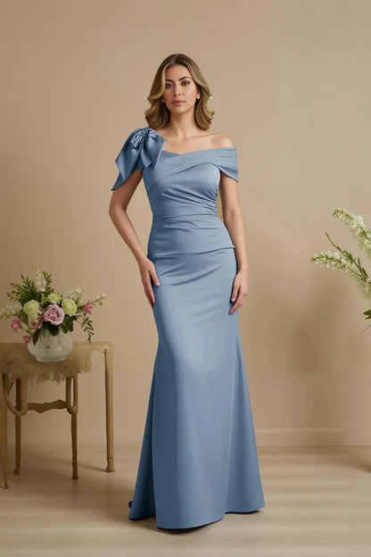 Stylish Refined Elegant Dusty Blue Satin Mermaid Mother of the Bride Dress