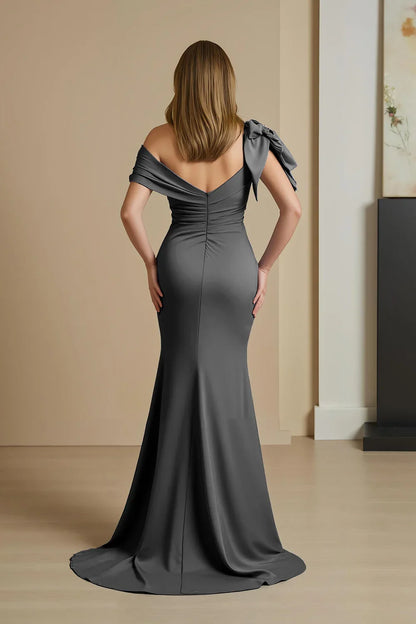 Stylish Refined Elegant Dusty Blue Satin Mermaid Mother of the Bride Dress