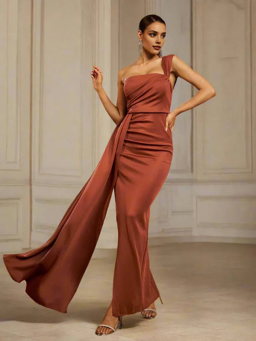 Timeless Special Occasion Sophisticated Elegant Orange Satin Mermaid Sleeveless Floor-Length Prom Dress