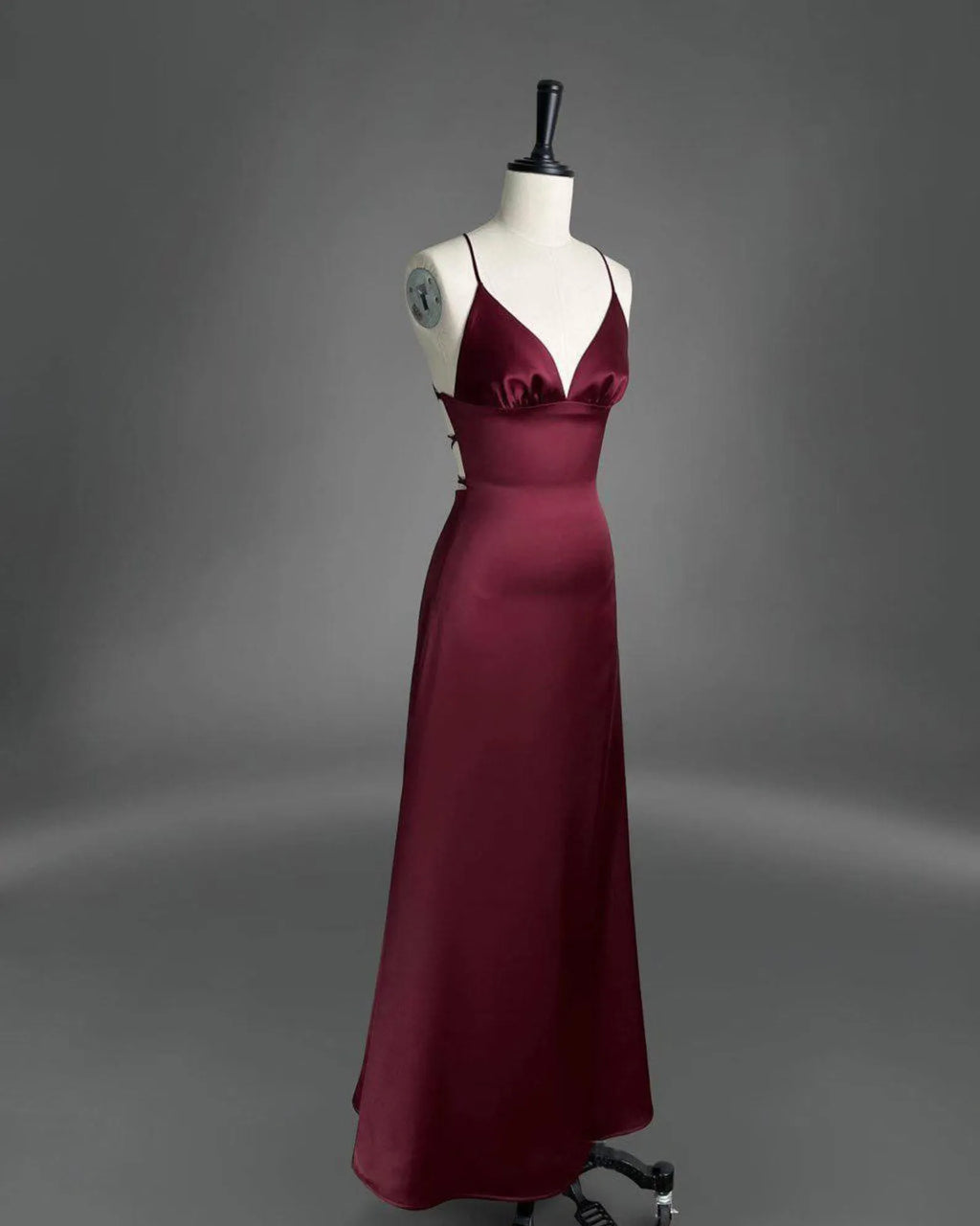 Burgundy Mermaid Spaghetti Strap Lace-Up Back Long Prom Dress