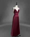 Burgundy Mermaid Spaghetti Strap Lace-Up Back Long Prom Dress
