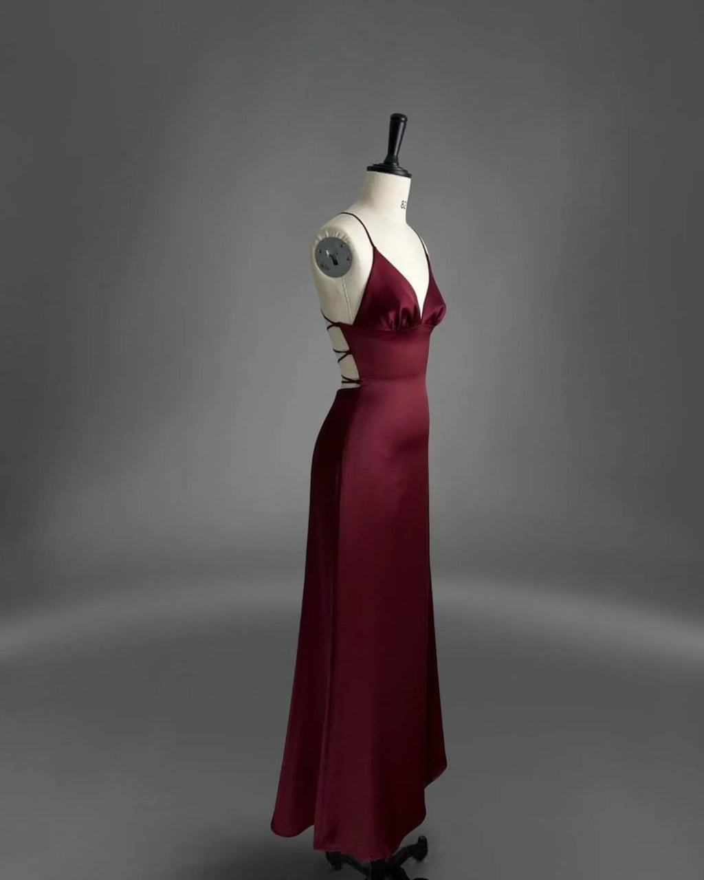 Burgundy Mermaid Spaghetti Strap Lace-Up Back Long Prom Dress