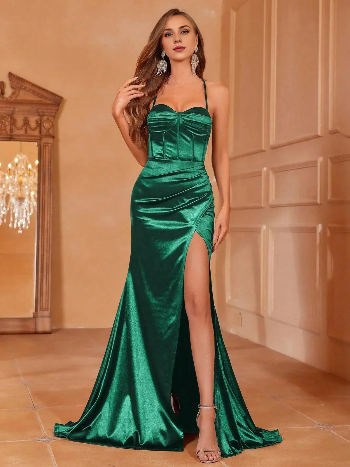 Timeless Special Occasion Sophisticated Elegant Olive Green Lace Mermaid Sleeveless Prom Dress