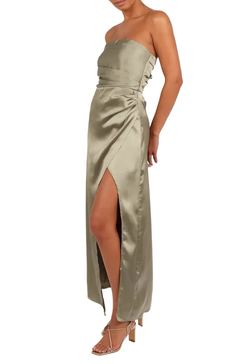 Stylish Refined Beautiful Elegant Sage Green Satin Mermaid Strapless Sleeveless Prom Dress