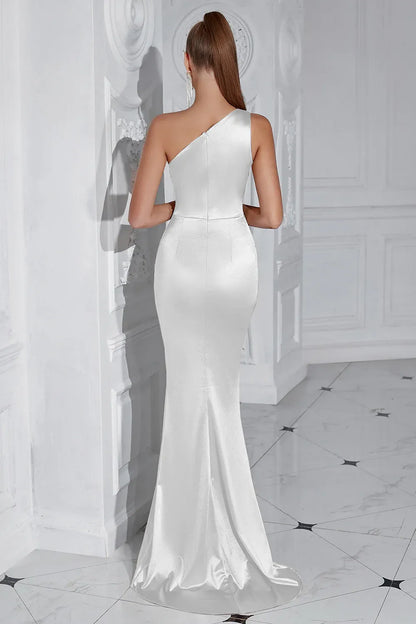 Stylish Refined Beautiful Timeless Chic Elegant Silver Satin Mermaid Sleeveless Prom Dress
