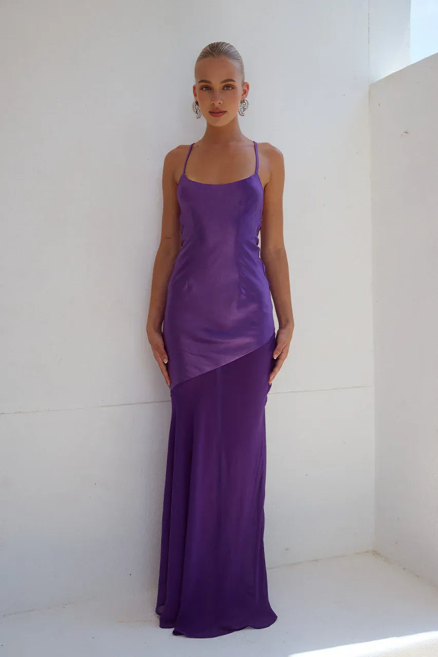 Graceful Stylish Refined Beautiful Elegant Purple Satin Mermaid Sleeveless Floor-Length Prom Dress