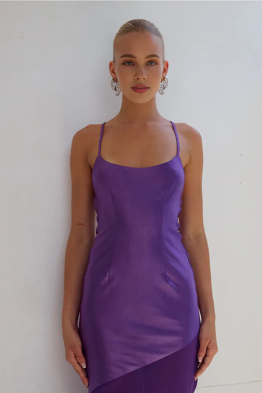 Graceful Stylish Refined Beautiful Elegant Purple Satin Mermaid Sleeveless Floor-Length Prom Dress