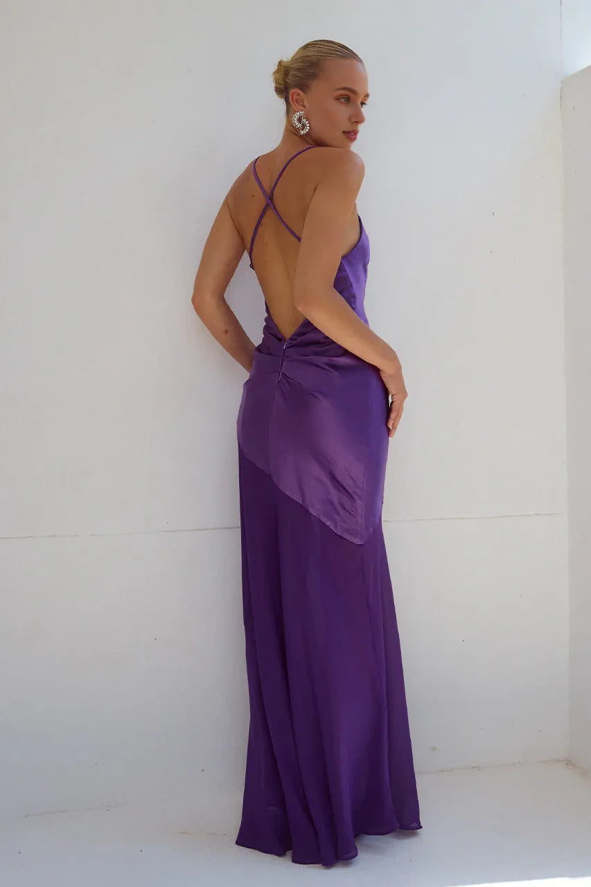 Graceful Stylish Refined Beautiful Elegant Purple Satin Mermaid Sleeveless Floor-Length Prom Dress