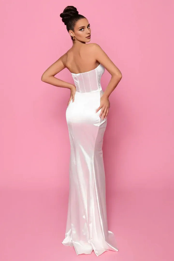 Beautiful Timeless Special Occasion Elegant White Satin Mermaid Strapless Sleeveless Wedding Dress
