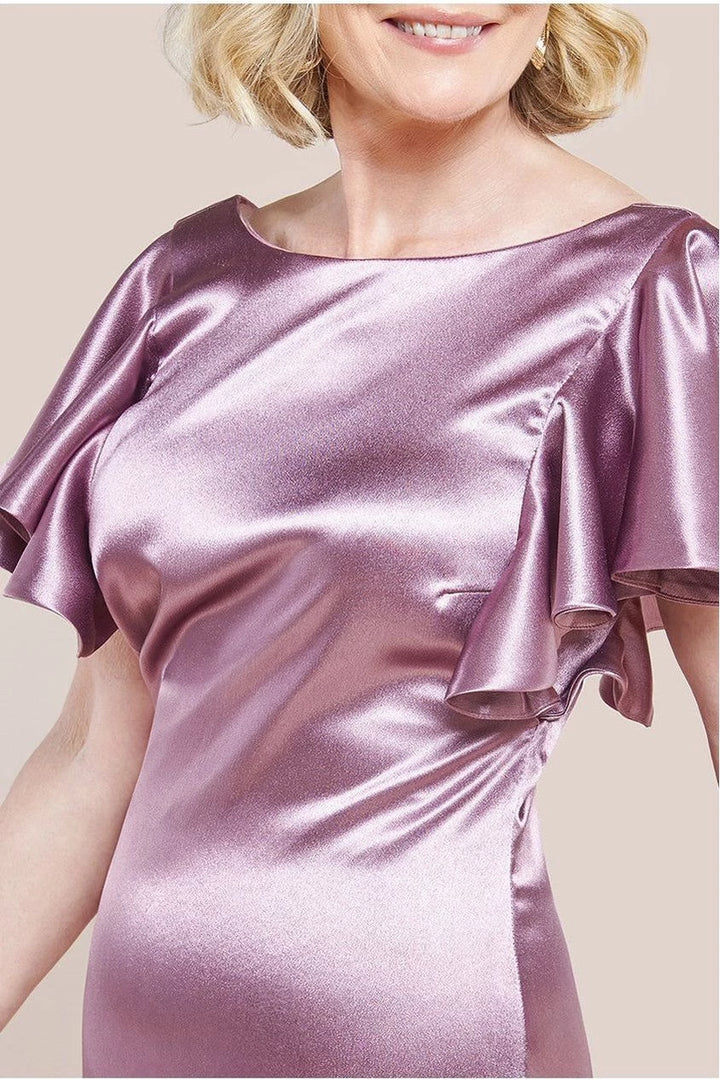 Dusty Rose Mermaid Boat Neck Flutter Sleeve V‑Back Floor‑Length Mother Of The Bride Dress