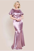 Dusty Rose Mermaid Boat Neck Flutter Sleeve V‑Back Floor‑Length Mother Of The Bride Dress