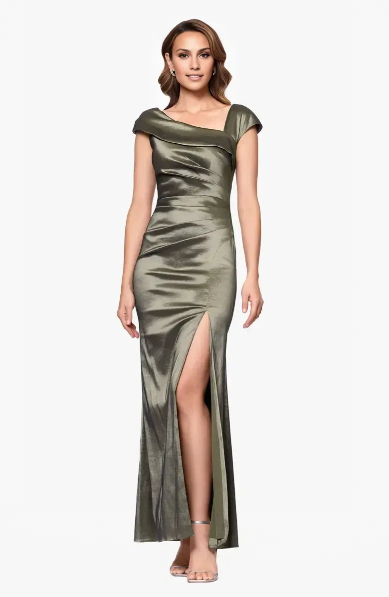 Special Occasion Sophisticated Graceful Stylish Elegant Olive Green Satin Sheath Asymmetric Prom Dress