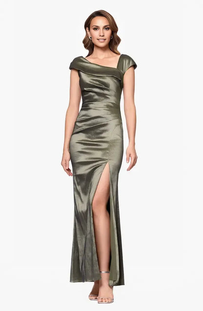 Special Occasion Sophisticated Graceful Stylish Elegant Olive Green Satin Sheath Asymmetric Prom Dress
