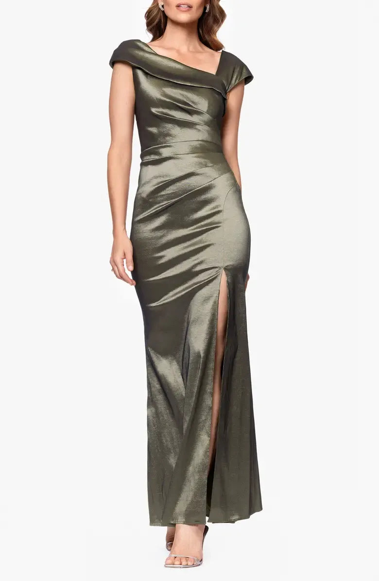 Special Occasion Sophisticated Graceful Stylish Elegant Olive Green Satin Sheath Asymmetric Prom Dress