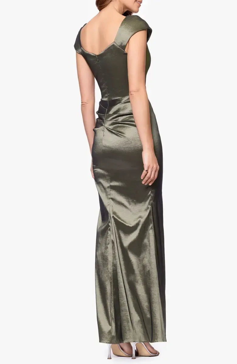 Special Occasion Sophisticated Graceful Stylish Elegant Olive Green Satin Sheath Asymmetric Prom Dress