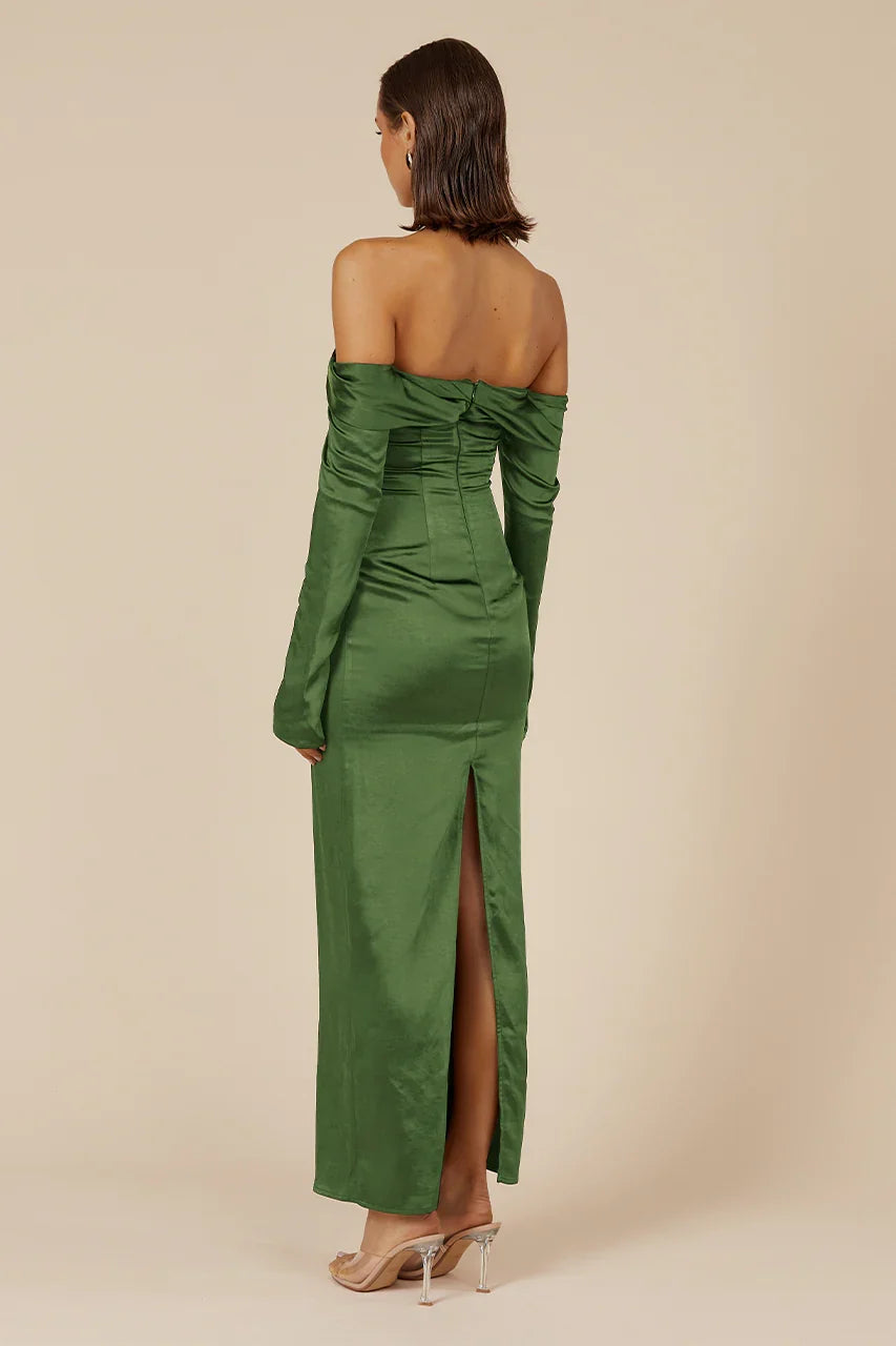 Special Occasion Sophisticated Elegant Red Satin Sheath Long Sleeve Long Prom Dress
