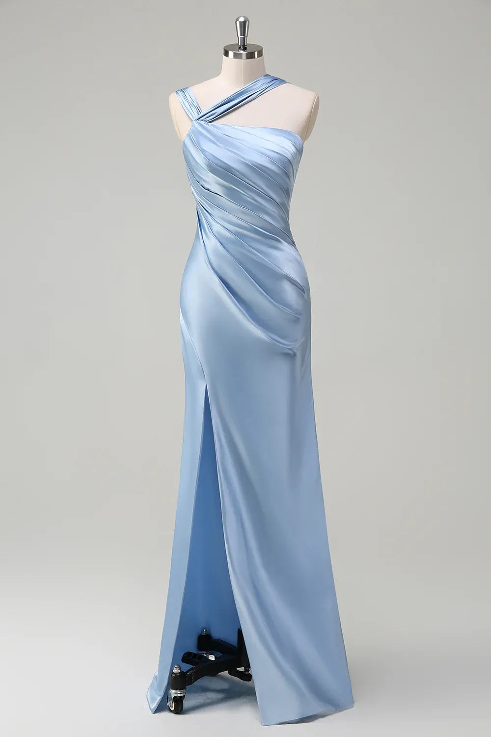 Graceful Stylish Refined Beautiful Elegant Blue Satin Sheath Sleeveless Floor-Length Evening Dress