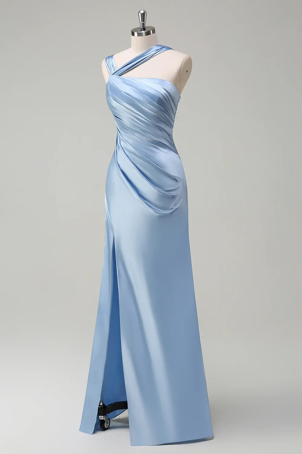 Graceful Stylish Refined Beautiful Elegant Blue Satin Sheath Sleeveless Floor-Length Evening Dress