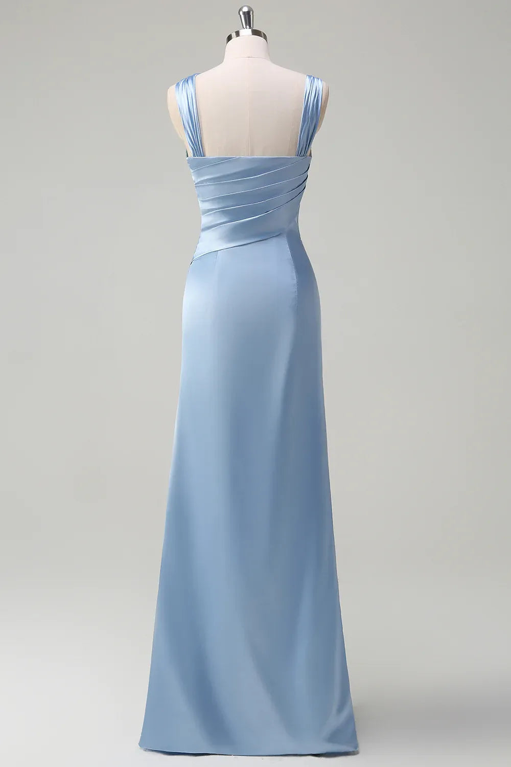 Graceful Stylish Refined Beautiful Elegant Blue Satin Sheath Sleeveless Floor-Length Evening Dress