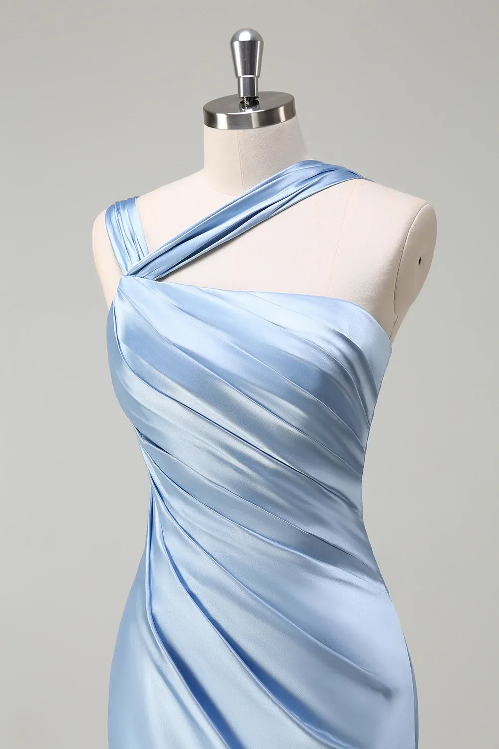 Graceful Stylish Refined Beautiful Elegant Blue Satin Sheath Sleeveless Floor-Length Evening Dress