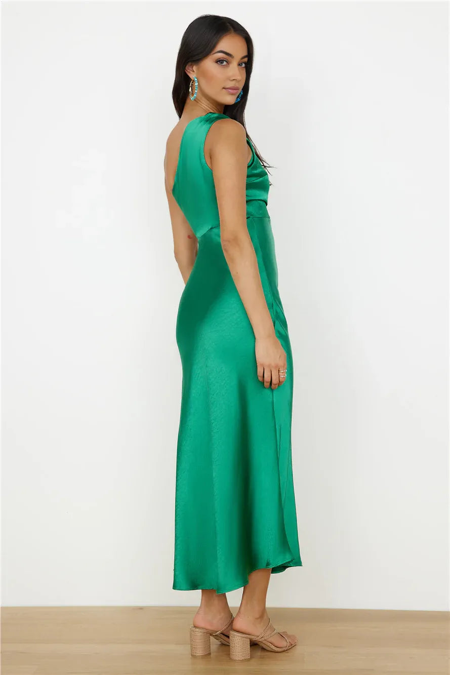 Sophisticated Graceful Stylish Refined Elegant Emerald Green Satin Sheath Sleeveless Prom Dress