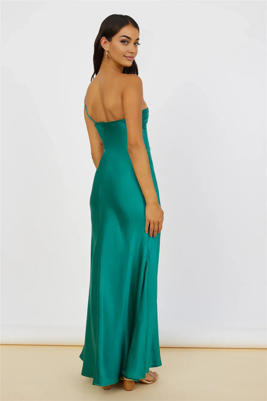Sophisticated Graceful Stylish Elegant Emerald Green Satin Sheath Sleeveless Floor-Length Prom Dress