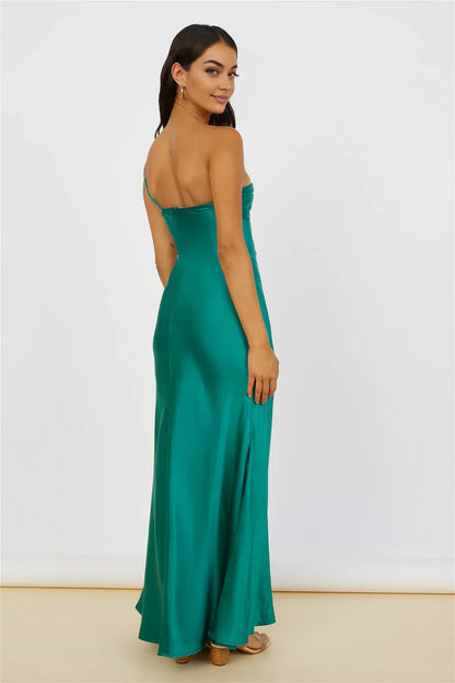 Sophisticated Graceful Stylish Elegant Emerald Green Satin Sheath Sleeveless Floor-Length Prom Dress