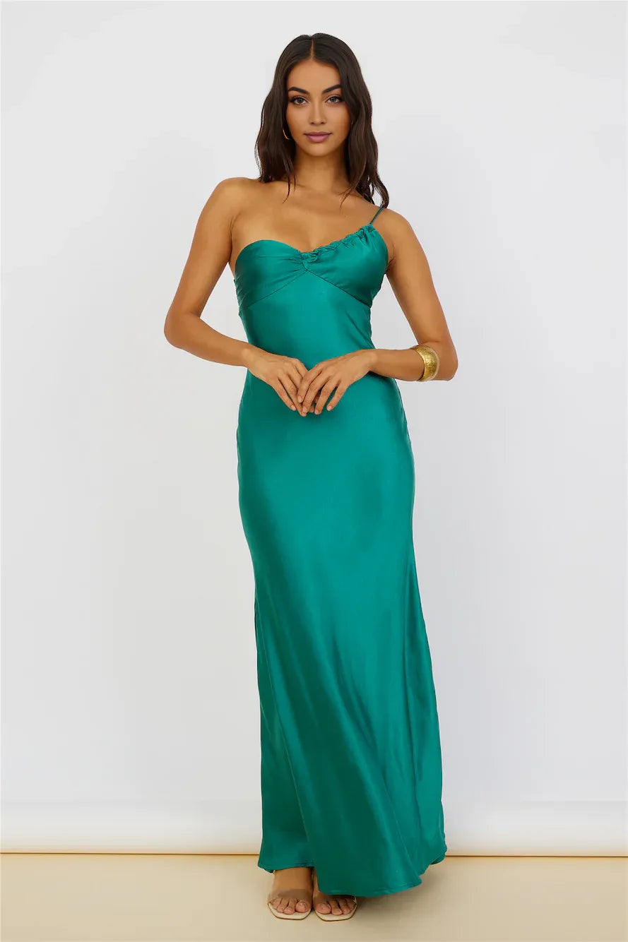 Sophisticated Graceful Stylish Elegant Emerald Green Satin Sheath Sleeveless Floor-Length Prom Dress