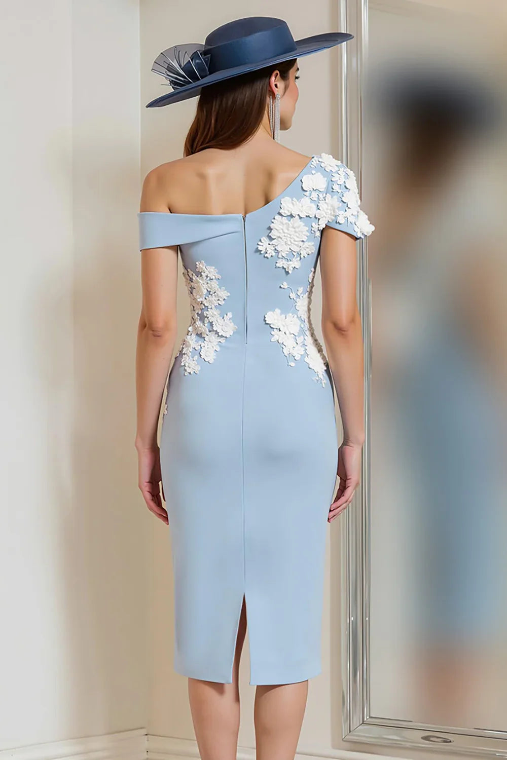 Refined Elegant Light Blue Sheath Sleeveless Tea-Length Mother of the Bride Dress